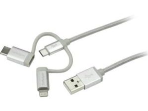 StarTech.com Cable Trenzado USB A Macho - Lightning/USB-C/Micro USB Macho, 1 Metro, Plata C MICRO USB LIGHTNING CARGADOR