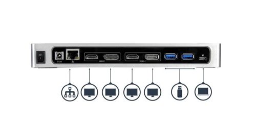StarTech.com Docking Station USB Tipo C para Laptop, 2x DisplayPort, 2x HDMI, 6x USB 3.0, Negro/Plata P O HDMI REPLICADOR USBC