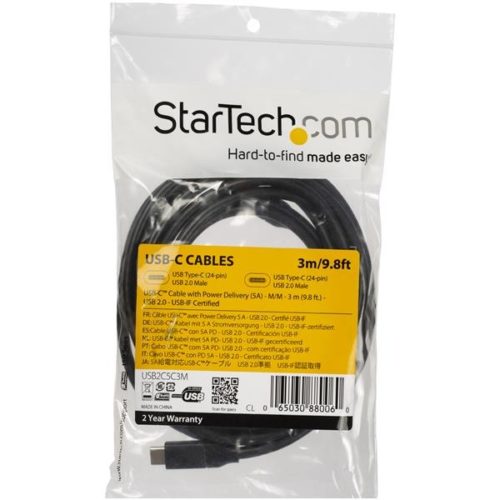 StarTech.com Cable USB C Macho - USB C Macho, 3 Metros, Negro CON CAPACIDAD PD 5A USB 2.0