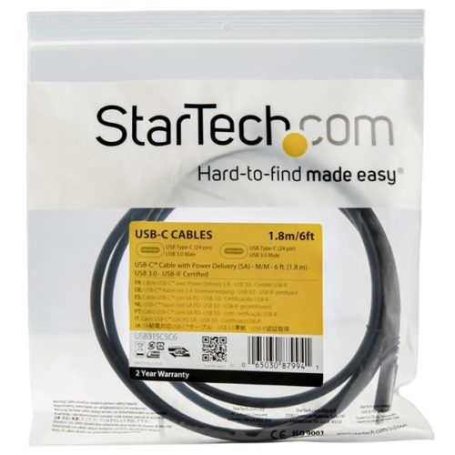 Startech.com Cable USB C Macho - USB C Macho, 1.8 Metros, Negro CON CAPACIDAD PD 5A USB 3.0