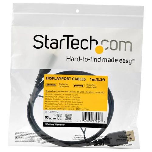 StarTech.com Cable DP14MM1M DisplayPort Macho - DisplayPort Macho, 1 Metro, Negro VESA CERTIFIED 8K@60HZ HBR3