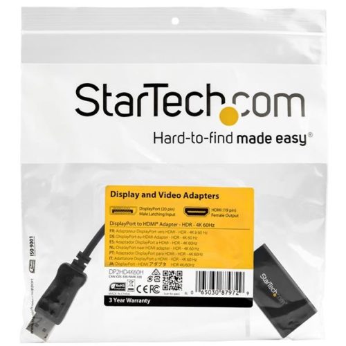 StarTech.com Adaptador DisplayPort Macho - HDMI Hembra, Negro CON HDR 4K 60HZ NEGRO