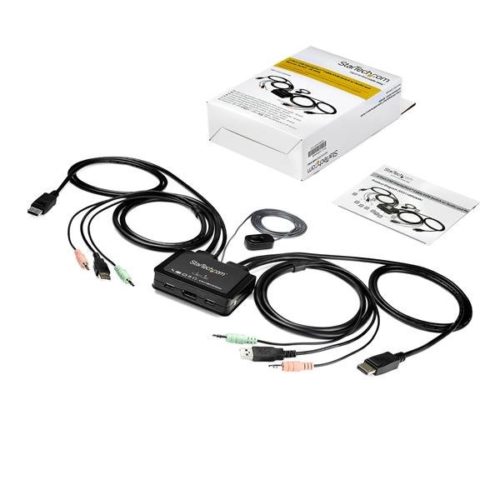 Switch Conmutador KVM StarTech.com - 2 Puertos DisplayPort USB - Cables Integrados PUERTOS DP USB 4K60HZ - CABLES INTE