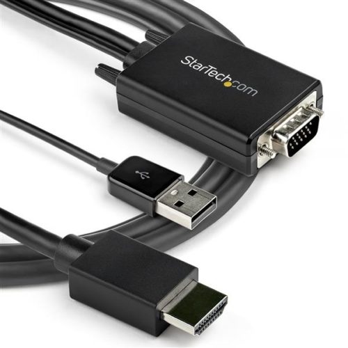 Adaptador StarTech.com VGA2HDMM2M - VGA a - HDMI - Alimentación USB - 2 Mts - 1080p - Negro DE 2M - CON AUDIO VíA USB - 1080P