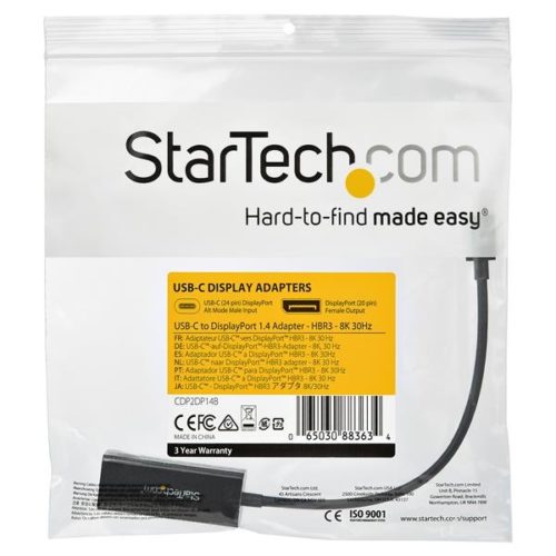 StarTech.com Adaptador USB C Macho - DisplayPort Hembra, Negro - C A DISPLAYPORT - 8K 30HZ - HBR3