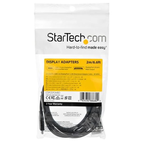 StarTech.com Cable DisplayPort Macho - USB C Macho, 2 Metros, Negro LAYPORT - 2M - BIDIRECCIONAL - 8K