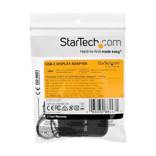 StarTech.com Adaptador Portátil USB C Macho - VGA Hembra, Negro - LLAVERO ENGANCHE RáPIDO - 1080P