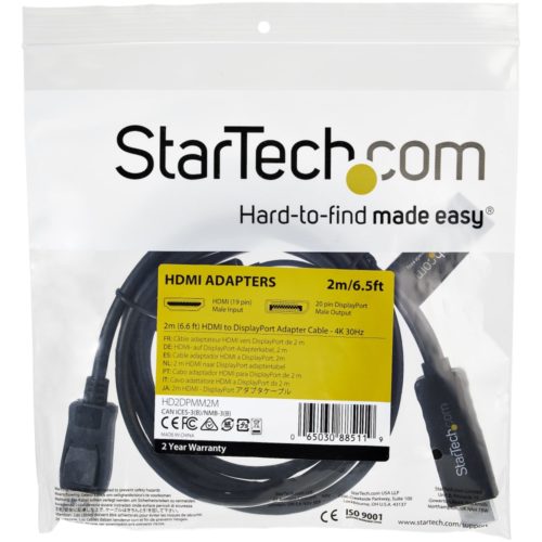 StarTech.com Cable HDMI Macho - DisplayPort Macho, 2 Metros, Negro 2M - ALIMENTADO POR USB - 4K 30HZ