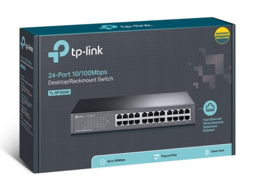 Switch TP-Link Fast Ethernet TL-SF1024D, 10/100Mbps, 4.8Gbit/s, 24 Puertos, 8000 Entradas ? No Administrable DE ESCRITORIO Y MONTAJE EN RACK
