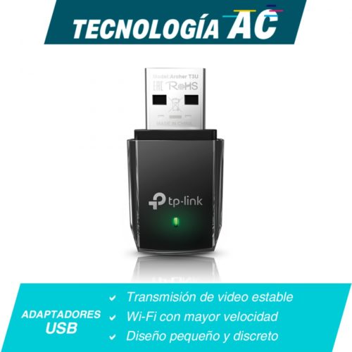 TP-Link Adaptador de Red USB Archer T3U, Alámbrico, WLAN, 1267 Mbit/s, 2.4/5GHz AMBRICO MU-MIMO AC1300