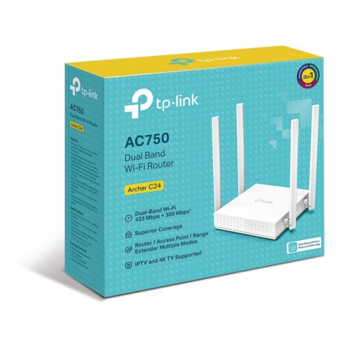 Router TP-Link Ethernet Firewall ARCHER C24, Inalámbrico, 433Mbit/s, 5x RJ-45, 2.4/5GHz, 4 Antenas Externas 50