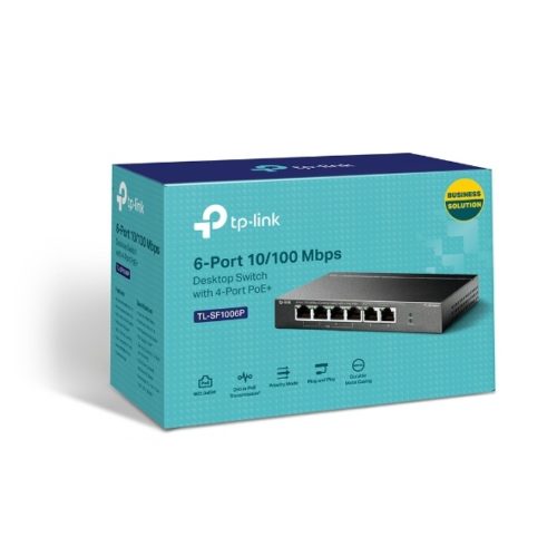 Switch TP-Link Fast Ethernet TL-SF1006P, 6 Puertos 10/100Mbps, 1.2 Gbit/s, 2.000 Entradas - No Administrable OS A 10/100 MBPS CON 4 PUERTOS POE+