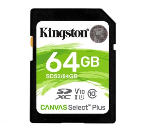 KINGSTON Memoria 64GB SDXC CANVAS SELECT PLUS 100R CL10 UHS-I U1 V10 100MBS PLUS 100R C10 UHS-I U1 V10