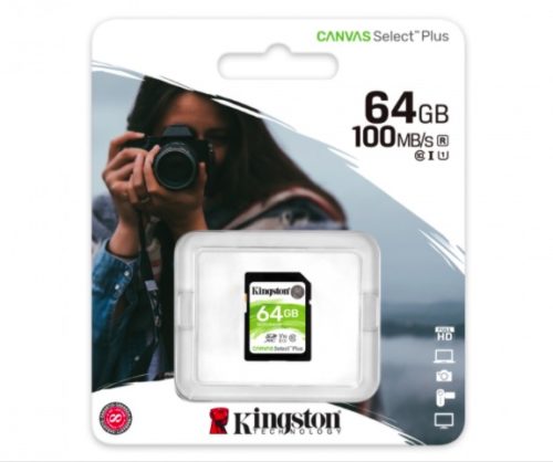 KINGSTON Memoria 64GB SDXC CANVAS SELECT PLUS 100R CL10 UHS-I U1 V10 100MBS PLUS 100R C10 UHS-I U1 V10