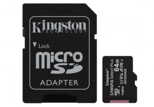 KINGSTON Memoria 64GB MICRO SDXC CANVAS SELECT PLUS 100R CL10 A1 100MBS +ADAPTADOR SELECT PLUS 100R A1 C10 CARD + ADP