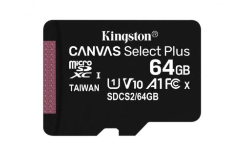 KINGSTON Memoria 64GB MICRO SDXC CANVAS SELECT PLUS 100R CL10 A1 100MBS SIN ADAPTADOR SELECT PLUS A1 C10 SINGLE PACK W/O