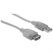 Cable Manhattan Extensión USB-A 2.0 Alta Velocidad 3m Color Plata