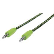 Cable Manhattan Audio Estéreo con Recubrimiento Textil 3.5mm 1m Color Negro-Verde