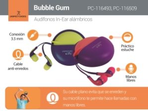 AUDIFONOS 3.5MM CON CASE Y CABL E RETRACTIL - BUBBLE GUM ROSA CON M