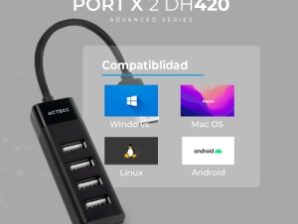 HUB USB ACTECK A 4EN1 PORT X 2 DH420 4XUSB A 2.0 NEGRO