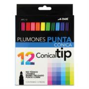 Plumones Aink APC-12 Punta Cónica Colores Surtidos C/12 Pzas