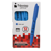 Marcador Nextep Resaltador Tipo Pluma Color Azul C/12 Pzas